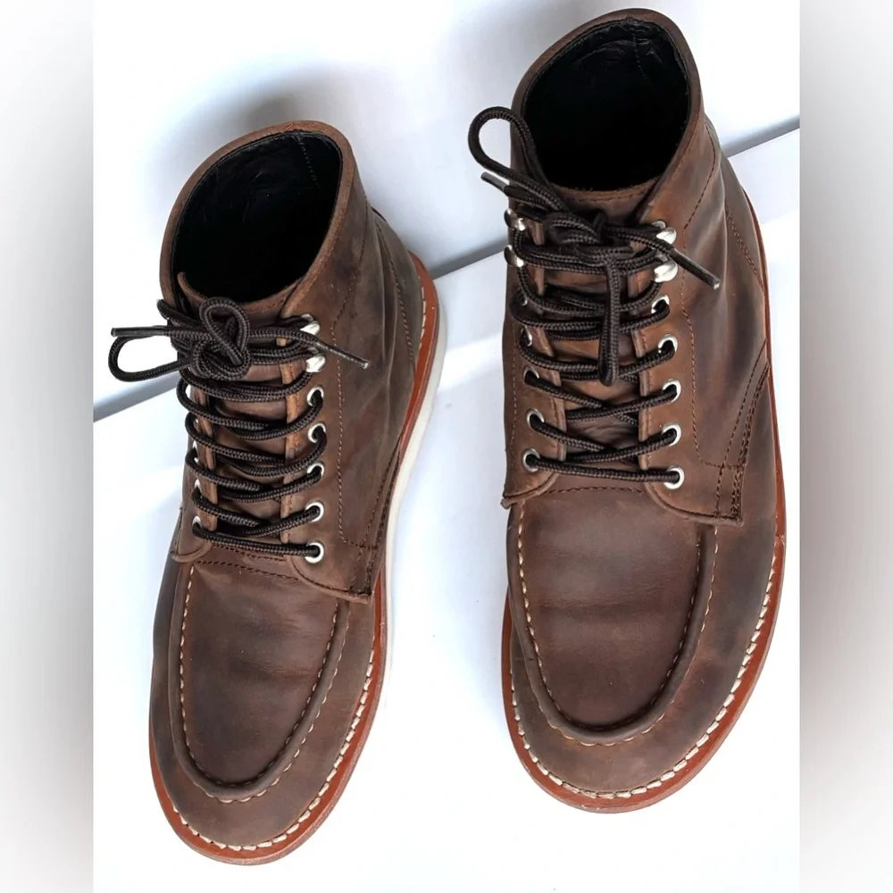 Thursday Boot Company “Diplomat” Distressed Leather Lace Up Brown Boots Size 8 - Picture 4 of 11